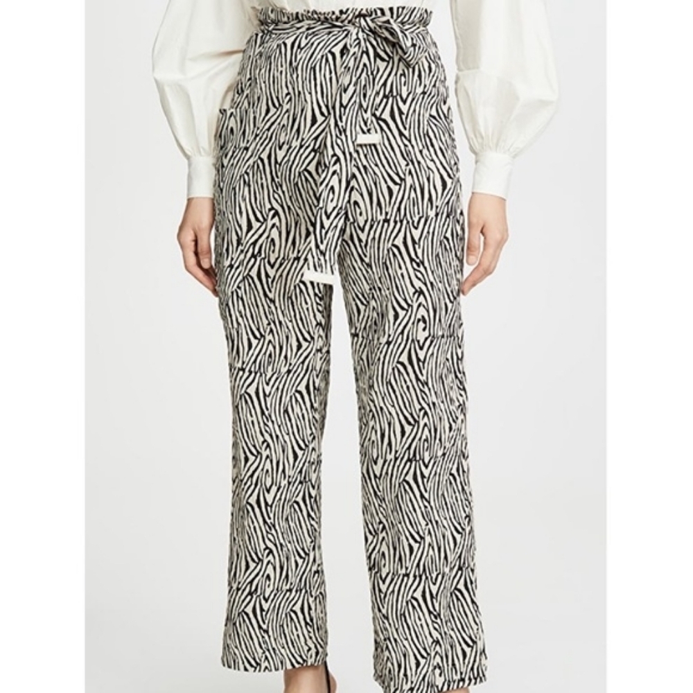 Nanushka Marlin Zebra Print Crepe Tie-Waist Pants Size M